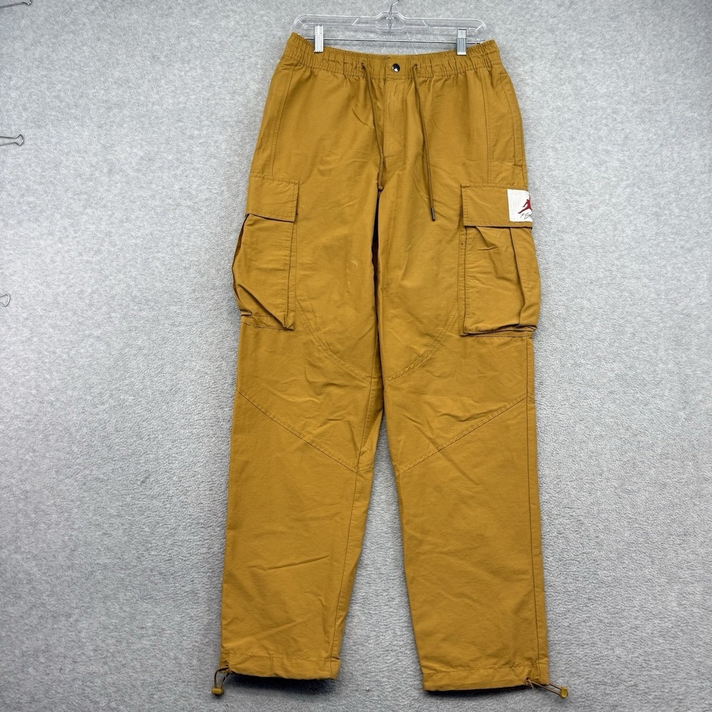 Nike Air Jordan Flight Woven Pants Men M Cargo Pockets Drawstring Gold Wheat Tan